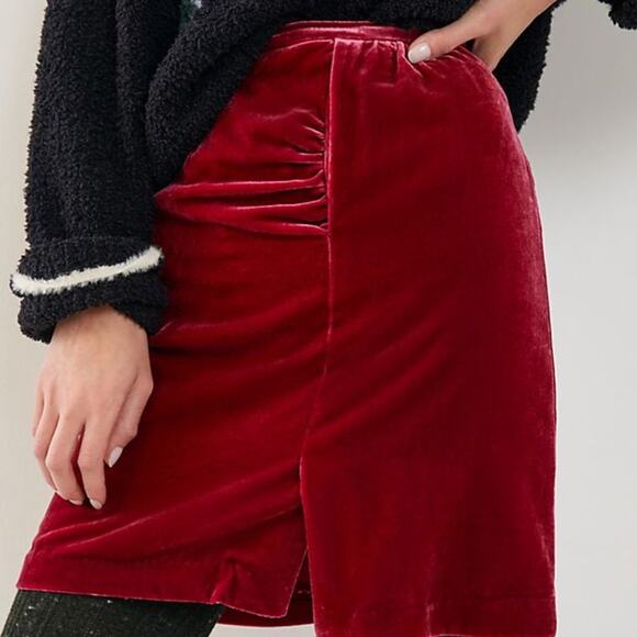 Anthropologie Raspberry Montie Velvet Mini Skirt - Picture 3 of 9